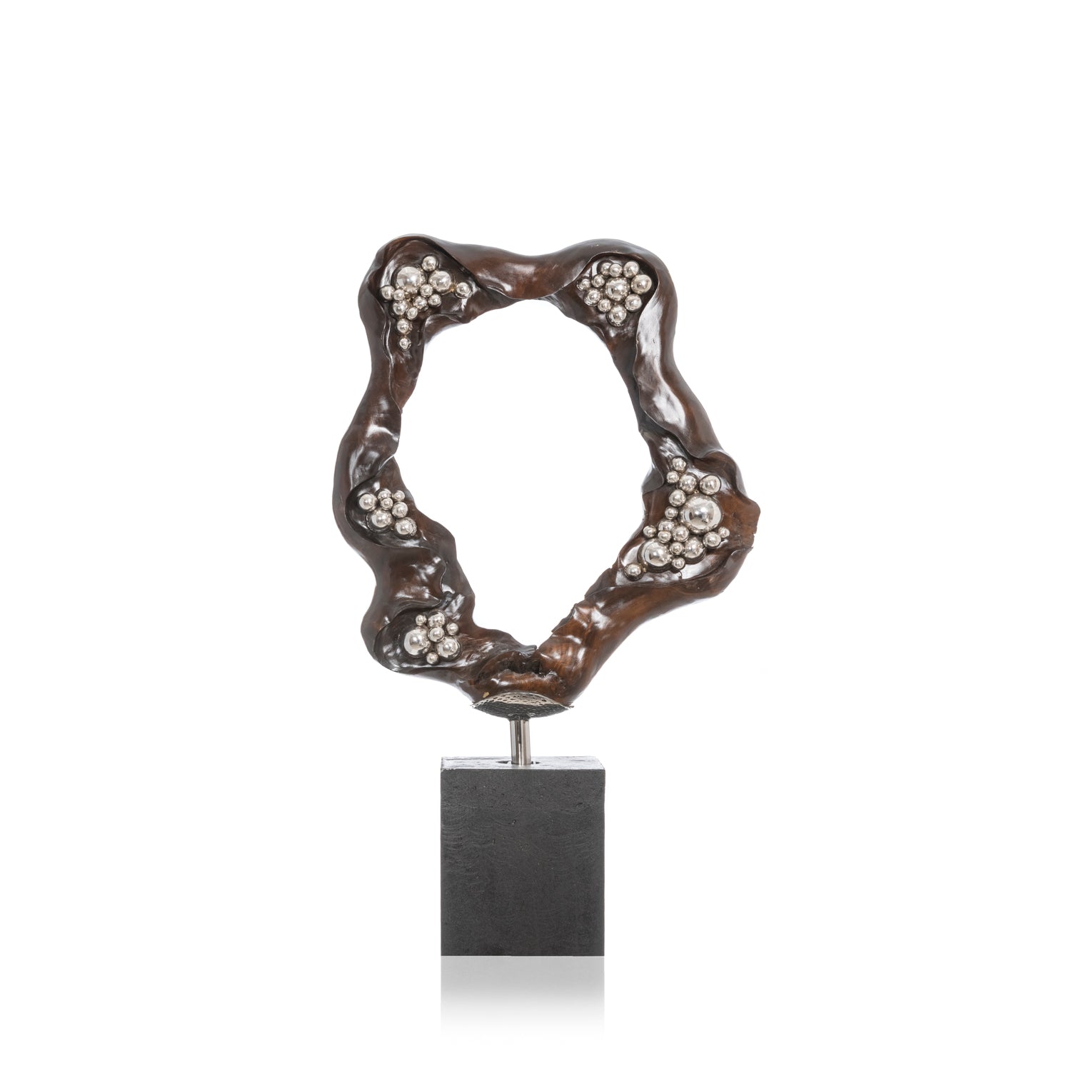 Struttura astratta in legno con inserti di perle in acciaio - Asmat Design